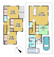 貝塚市久保、中古一戸建ての間取り画像です