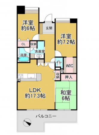 貝塚市福田、マンションの間取り画像です