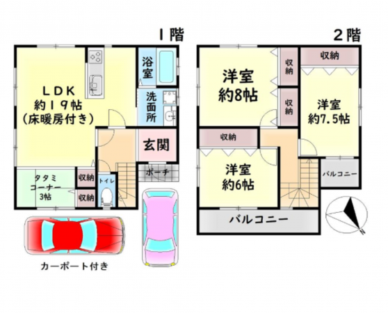 岸和田市春木、中古一戸建ての間取り画像です