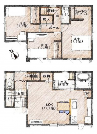岸和田市岸城町、新築一戸建ての間取り画像です