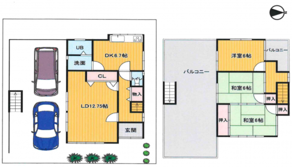 岸和田市門前町、中古一戸建ての間取り画像です