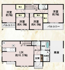 岸和田市春木、新築一戸建ての間取り画像です