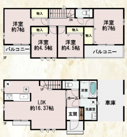 岸和田市春木、新築一戸建ての間取り画像です