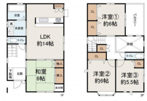 岸和田市荒木町、中古一戸建ての間取り画像です