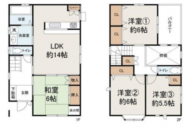 岸和田市荒木町、中古一戸建ての間取り画像です