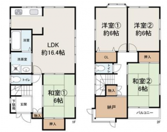 岸和田市田治米町、中古一戸建ての間取り画像です