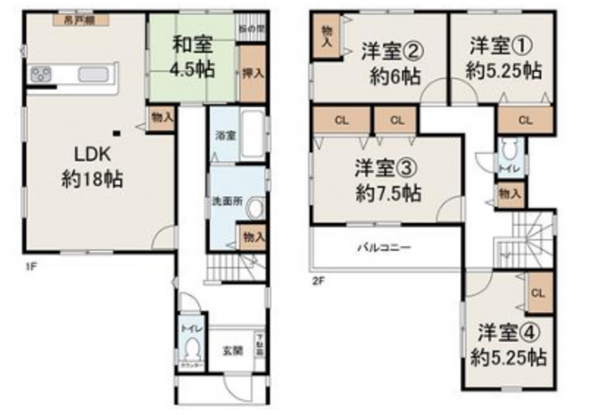 岸和田市松風町、中古一戸建ての間取り画像です