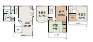 岸和田市下野町、中古一戸建ての間取り画像です