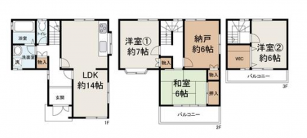 岸和田市下野町、中古一戸建ての間取り画像です