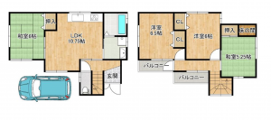 岸和田市下野町、中古一戸建ての間取り画像です