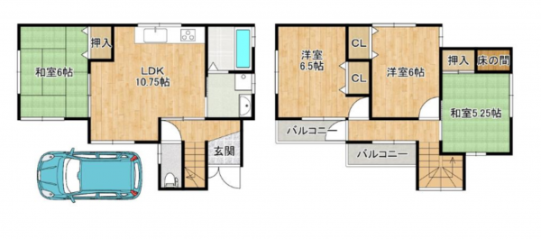 岸和田市下野町、中古一戸建ての間取り画像です