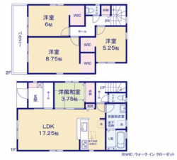 岸和田市三田町、新築一戸建ての間取り画像です