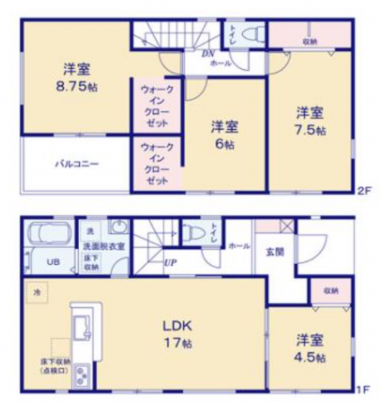 岸和田市三田町、新築一戸建ての間取り画像です