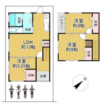 岸和田市南上町、中古一戸建ての間取り画像です