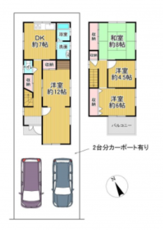 岸和田市松風町、中古一戸建ての間取り画像です