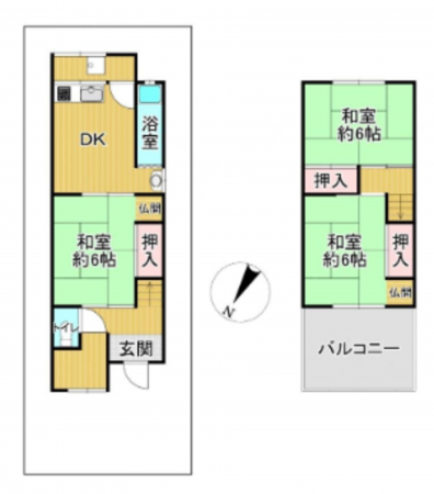 岸和田市下松町、中古一戸建ての間取り画像です