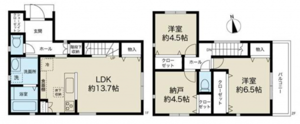岸和田市下野町、新築一戸建ての間取り画像です