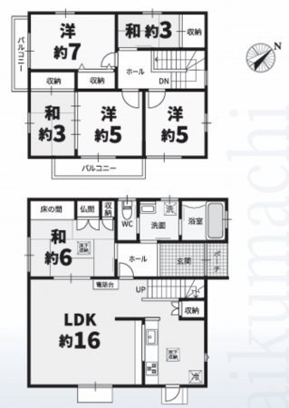 岸和田市大工町、中古一戸建ての間取り画像です