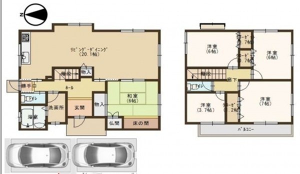 岸和田市内畑町、中古一戸建ての間取り画像です
