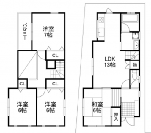 岸和田市磯上町、中古一戸建ての間取り画像です