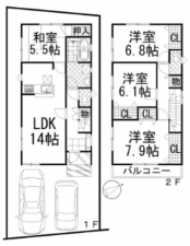 岸和田市春木、中古一戸建ての間取り画像です
