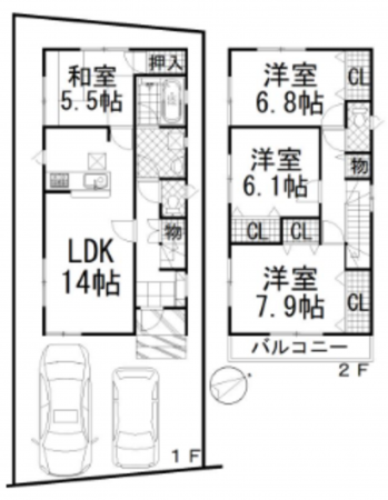 岸和田市春木、中古一戸建ての間取り画像です