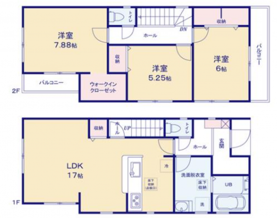岸和田市今木町、新築一戸建ての間取り画像です