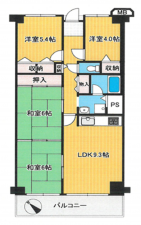 岸和田市下野町、マンションの間取り画像です