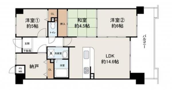 岸和田市南町、マンションの間取り画像です