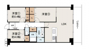 岸和田市下野町、マンションの間取り画像です