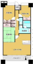 岸和田市港緑町、マンションの間取り画像です