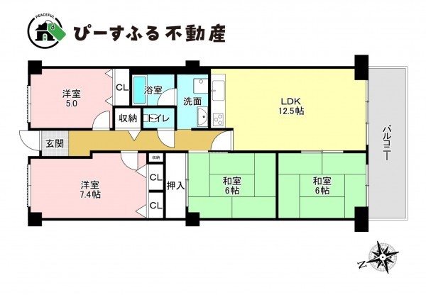 岸和田市下野町、マンションの間取り画像です