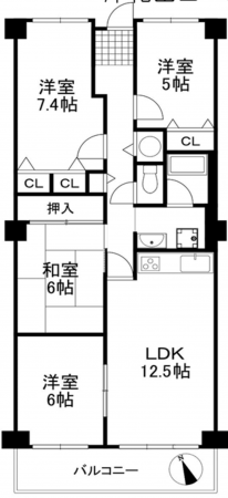 岸和田市下野町、マンションの間取り画像です