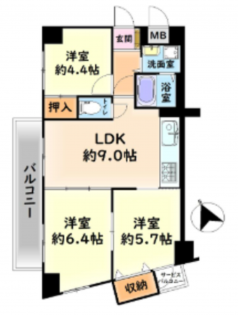 岸和田市池尻町、マンションの間取り画像です