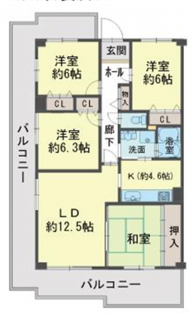 岸和田市下野町、マンションの間取り画像です