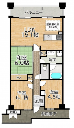 岸和田市港緑町、マンションの間取り画像です