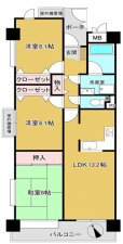 岸和田市加守町、マンションの間取り画像です