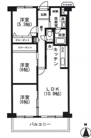 岸和田市下野町、マンションの間取り画像です
