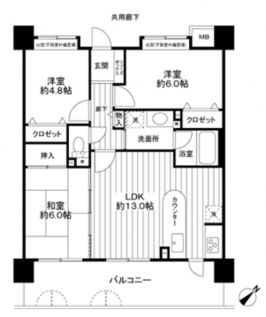 岸和田市大町、マンションの間取り画像です
