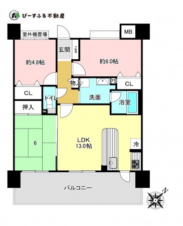 岸和田市大町、マンションの間取り画像です