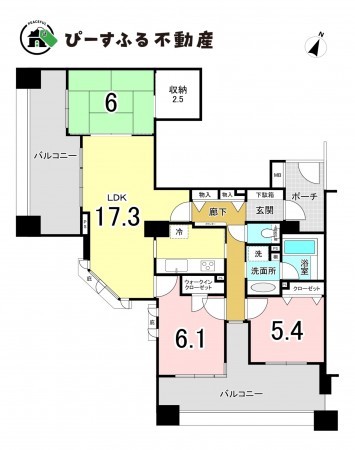 岸和田市港緑町、マンションの間取り画像です