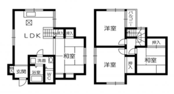 岸和田市南町、中古一戸建ての間取り画像です