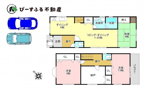 岸和田市別所町、中古一戸建ての間取り画像です