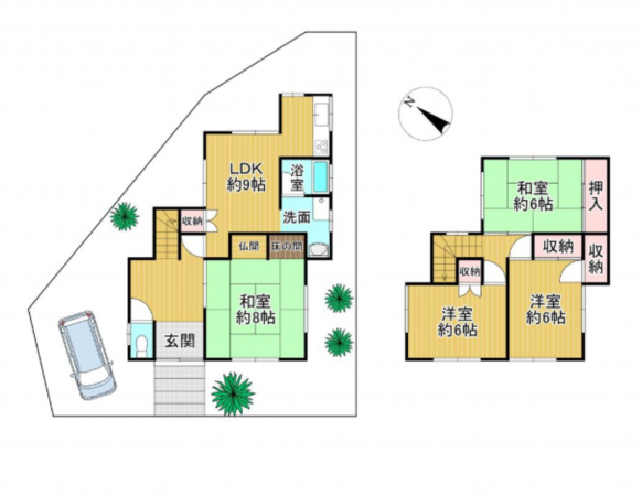 岸和田市岡山町、中古一戸建ての間取り画像です
