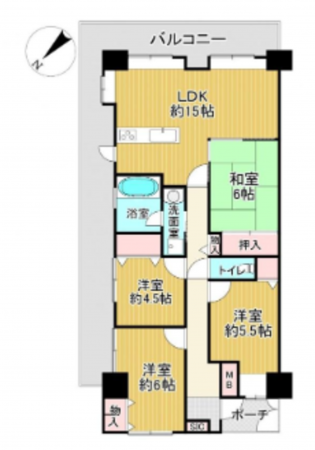 岸和田市加守町、マンションの間取り画像です