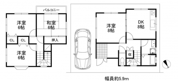 貝塚市津田南町、中古一戸建ての間取り画像です