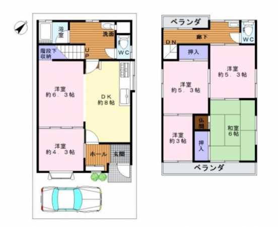 岸和田市西大路町、中古一戸建ての間取り画像です