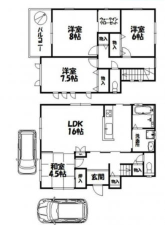 岸和田市今木町、中古一戸建ての間取り画像です