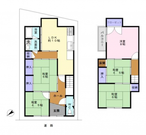 岸和田市上野町西、中古一戸建ての間取り画像です