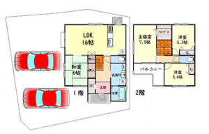 貝塚市小瀬、中古一戸建ての間取り画像です